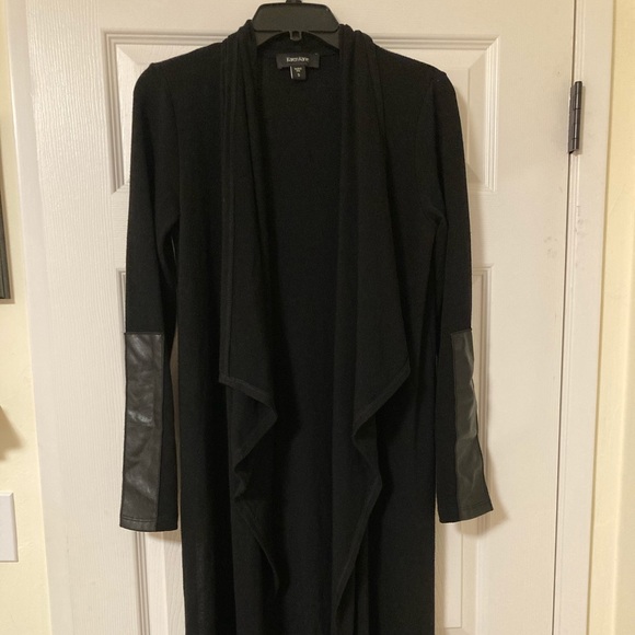 Karen Kane Sweaters - Pre owned women’s long black cardigan with pleather detail